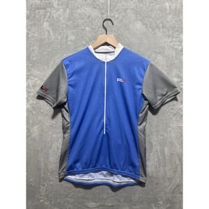 RLX Polo Sport Men's L Cycling Jersey Blue Gray Zip Up Shirt Made In‎ USA